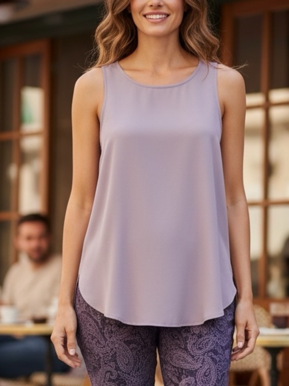 WILFRED Long Hi-Lo Mauve Tailored Tank Top, Back Zipper. Video
